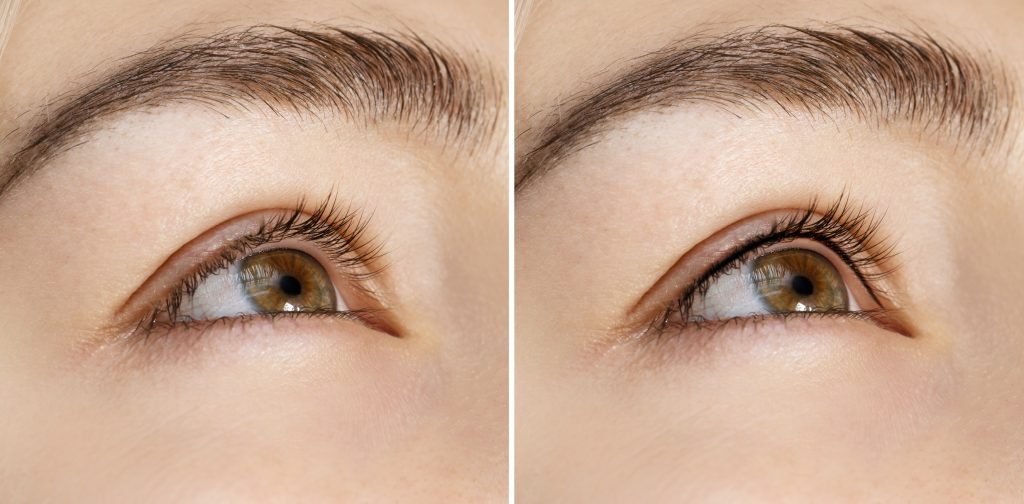 Comparison after professional permanent make-up treatment - lash line enhancement