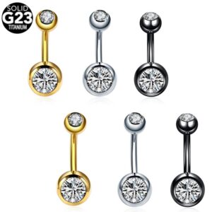 Luxe titanium navelpiercing met steentjes